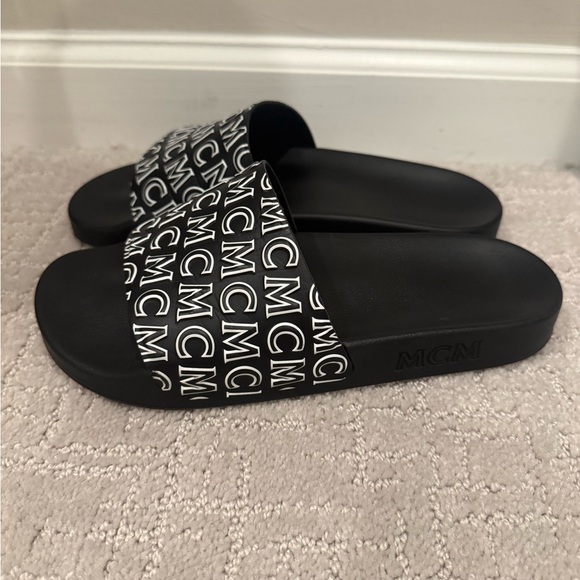 Women’s MCM Monogram Logo Slides, Black & White - Picture 3 of 5